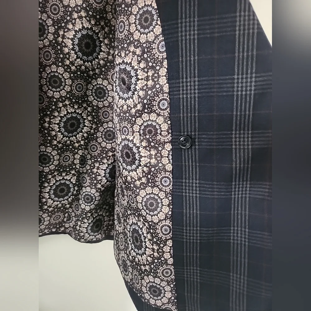 Tallia Men's 2-Pc Suit 42R Navy Gray Burgundy Plaid Wool Blend Blazer & Vest
